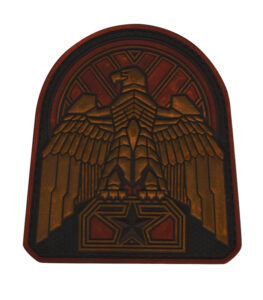 PVC Rubber patch of a dark falcon. Indicating Zone West can do custom PVC and custom rubber patches.