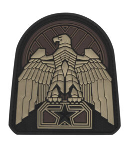 PVC Rubber patch of a falcon. Indicating Zone West can do custom PVC and custom rubber patches.