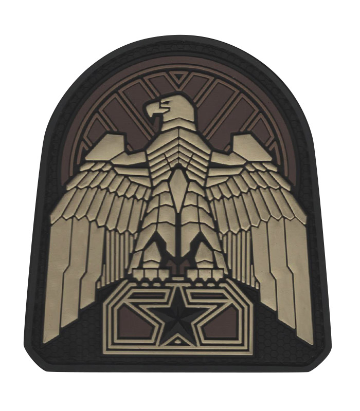 PVC Rubber patch of a falcon. Indicating Zone West can do custom PVC and custom rubber patches.