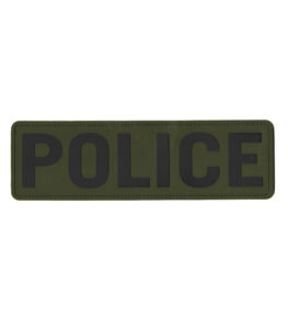PVC rubber patch that says "Police". Indicating Zone West can do custom PVC and custom rubber patches for law enforcement agencies.